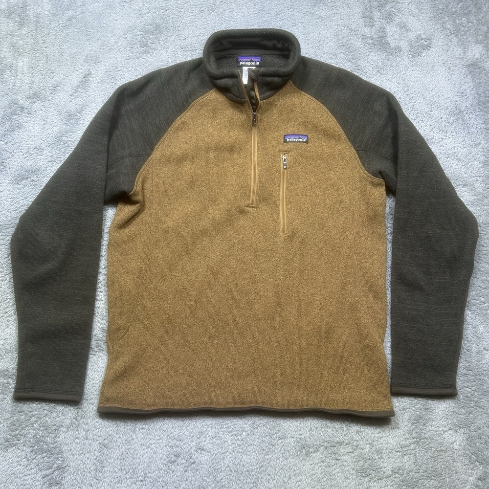 Patagonia Better‎ Sweater Men's M Brown Tan 1/4 Zip Raglan Outdoor Hiking EUC